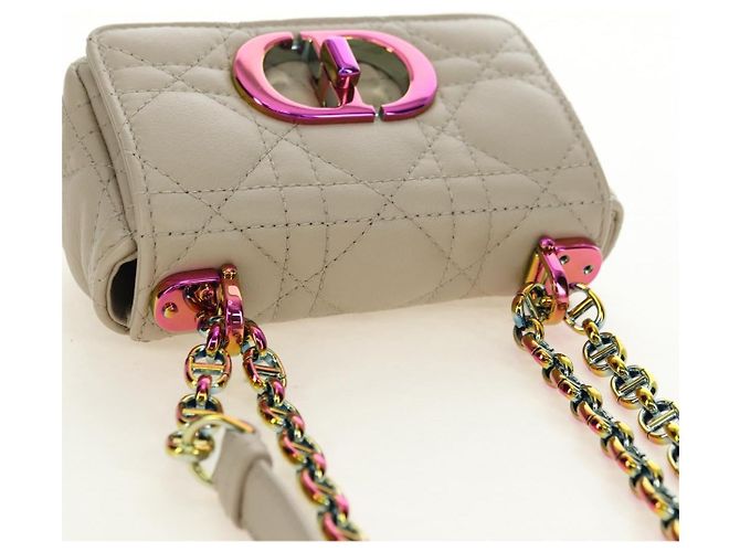 Sac Christian Dior Caro Micro Chain Canage en peau d'agneau beige or Auth 182573SAM Doré - vue 6