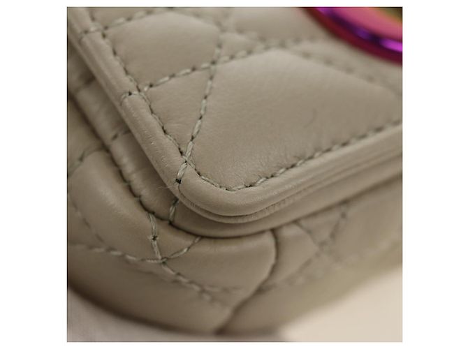 Sac Christian Dior Caro Micro Chain Canage en peau d'agneau beige or Auth 182573SAM Doré - vue 9