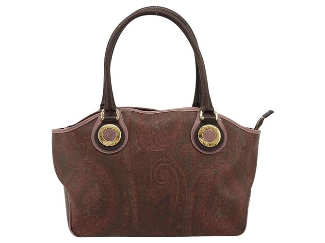 Borsa ETRO in PVC e pelle marrone oro Auth 183273A D'oro - vista 13