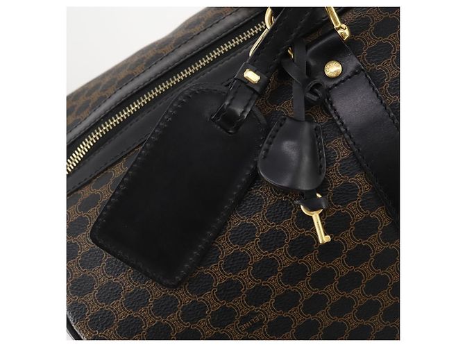 Céline CELINE Macadam Canvas Boston Bag PVC Leder Schwarz Gold Auth 180527A Golden - Ansicht 10