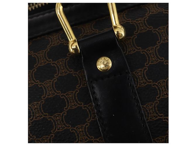 Céline CELINE Macadam Canvas Boston Bag PVC Leder Schwarz Gold Auth 180527A Golden - Ansicht 17