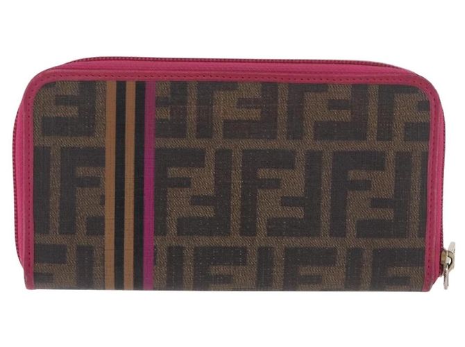 FENDI Zucca Canvas Langgeldbörse PVC Schwarz Braun Auth 184235A - Ansicht 2
