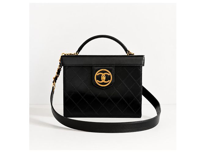 Chanel Vintage Vanity Case aus gestepptem Leder Schwarz - Ansicht 21