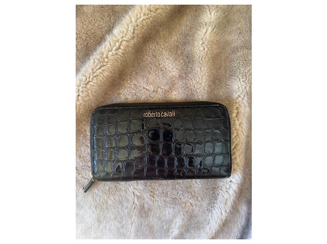 Roberto Cavalli Cartera de cuero negro con relieve de cocodrilo - vista 2