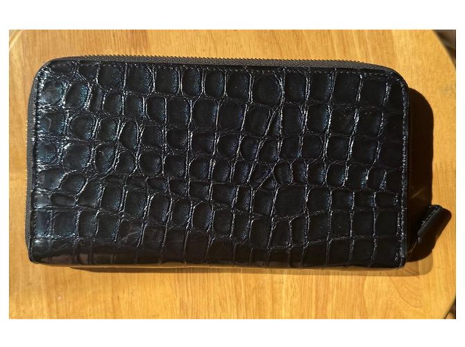 Roberto Cavalli Cartera de cuero negro con relieve de cocodrilo - vista 3