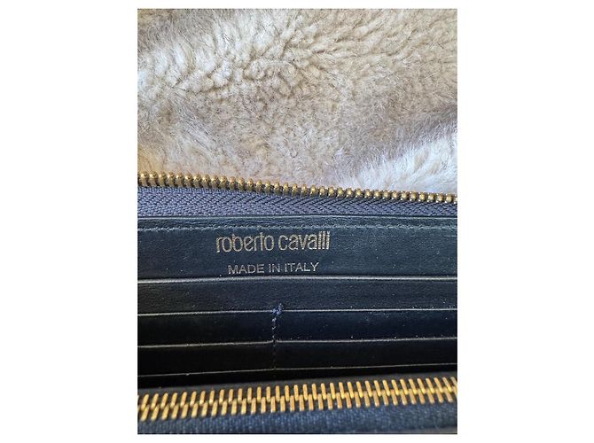 Roberto Cavalli Cartera de cuero negro con relieve de cocodrilo - vista 5