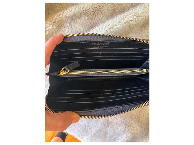 Roberto Cavalli Cartera de cuero negro con relieve de cocodrilo - vista 6