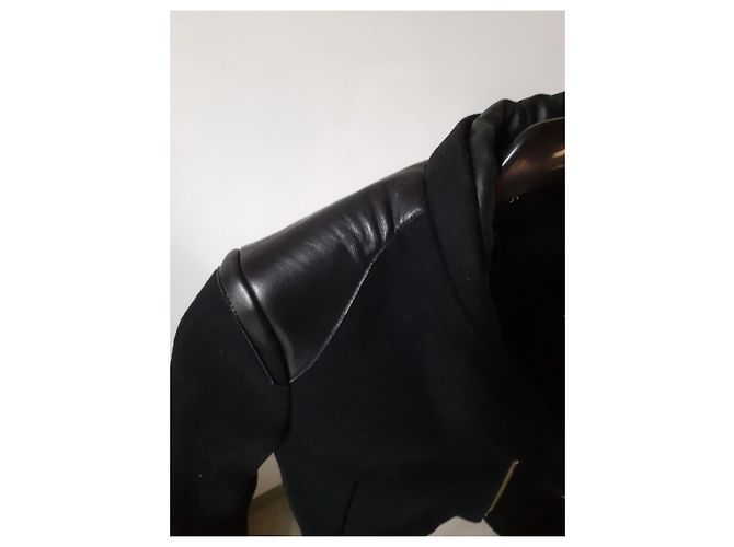 Maje Giacca Corta in Lana e Pelle Nera Nero - vista 5