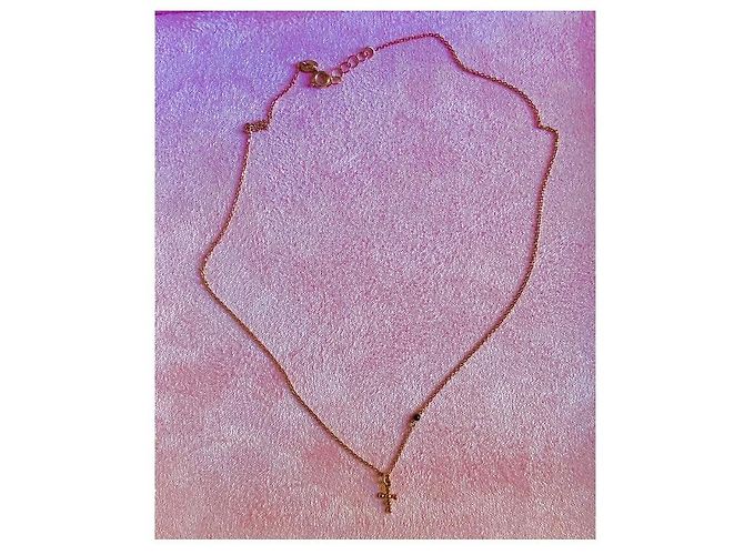 Autre Marque Collana Croce Placcata Oro Rosa con Pietra Nera D'oro - vista 2