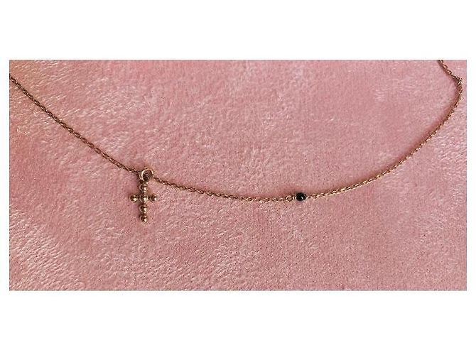 Autre Marque Collana Croce Placcata Oro Rosa con Pietra Nera D'oro - vista 3