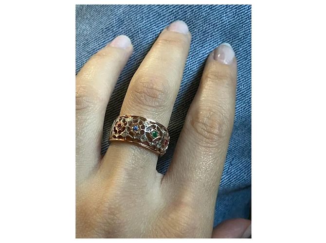 Autre Marque Pink Gold Multi-Gemstone Openwork Band Ring White Red Blue Golden Green Purple - view 10
