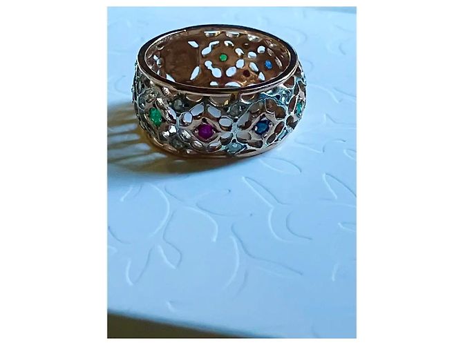 Autre Marque Pink Gold Multi-Gemstone Openwork Band Ring White Red Blue Golden Green Purple - view 2