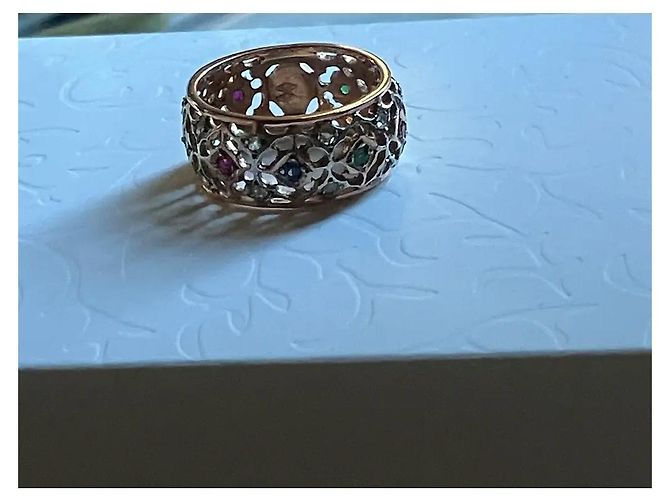 Autre Marque Pink Gold Multi-Gemstone Openwork Band Ring White Red Blue Golden Green Purple - view 3