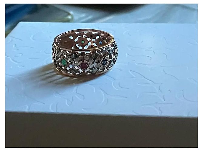 Autre Marque Pink Gold Multi-Gemstone Openwork Band Ring White Red Blue Golden Green Purple - view 4