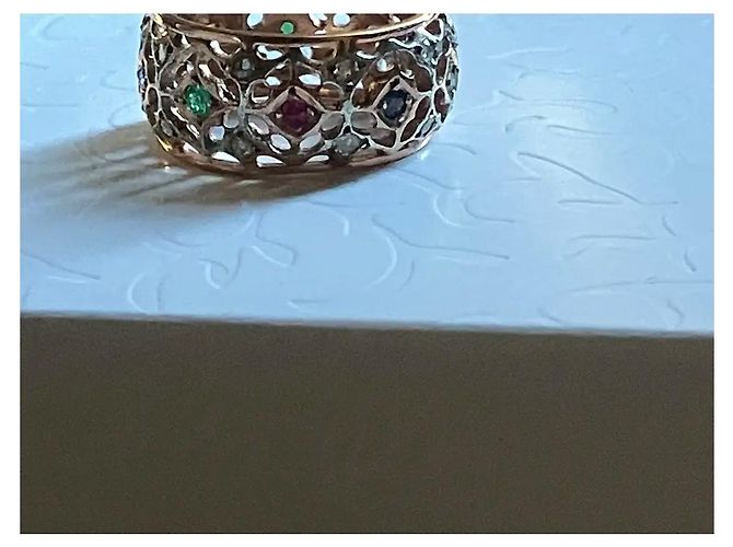 Autre Marque Pink Gold Multi-Gemstone Openwork Band Ring White Red Blue Golden Green Purple - view 5