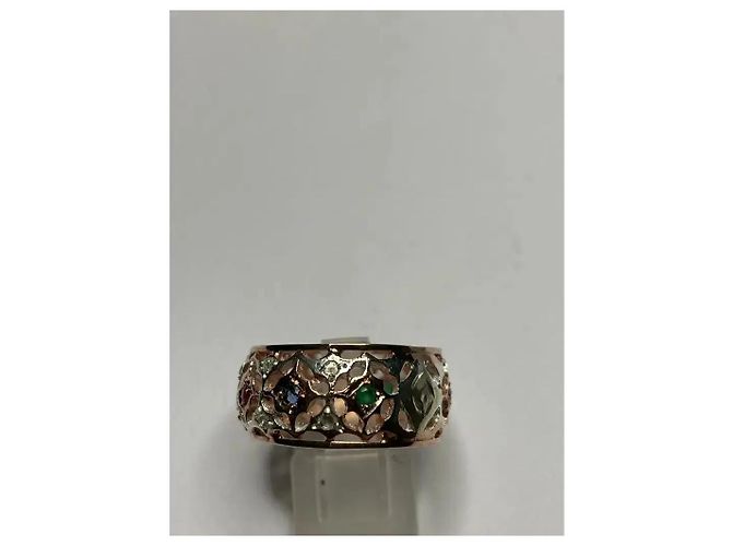 Autre Marque Pink Gold Multi-Gemstone Openwork Band Ring White Red Blue Golden Green Purple - view 6