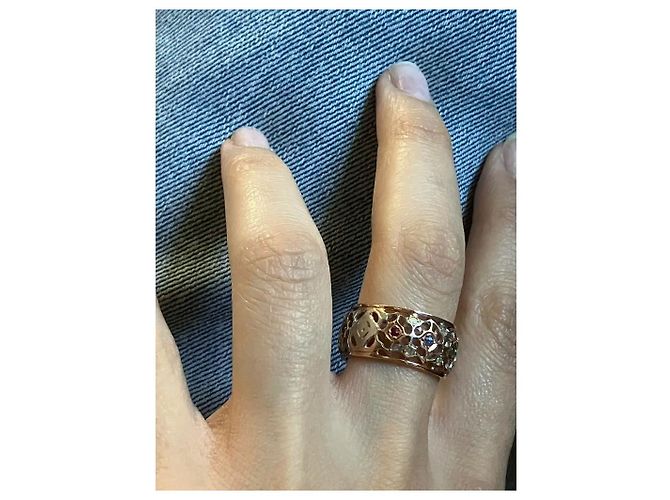 Autre Marque Pink Gold Multi-Gemstone Openwork Band Ring White Red Blue Golden Green Purple - view 8
