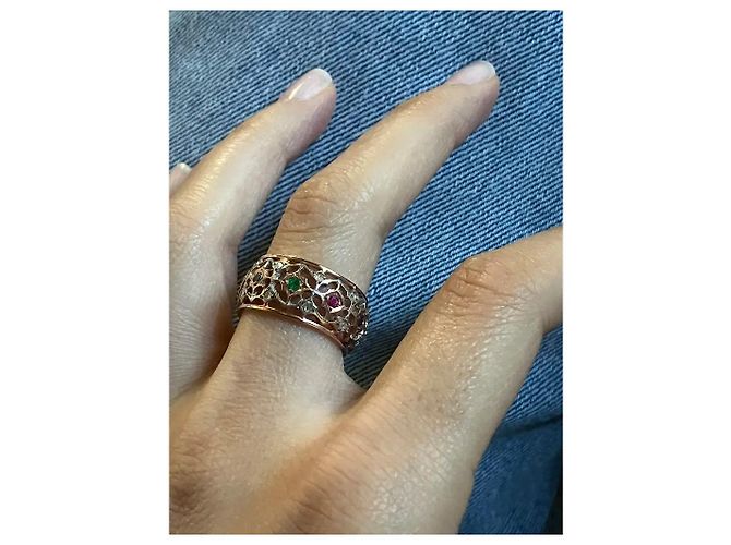 Autre Marque Pink Gold Multi-Gemstone Openwork Band Ring White Red Blue Golden Green Purple - view 9