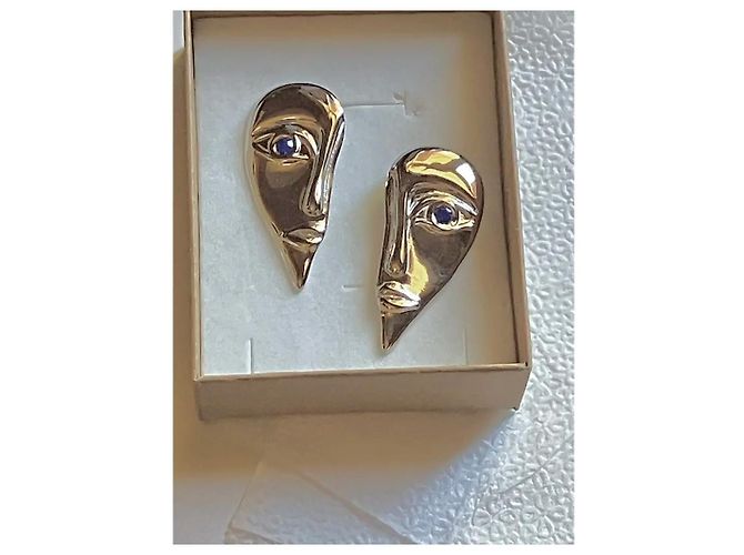 Autre Marque Orecchini viso astratto con zirconi blu Argento - vista 2
