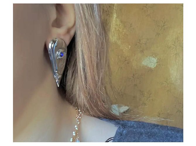 Autre Marque Orecchini viso astratto con zirconi blu Argento - vista 3