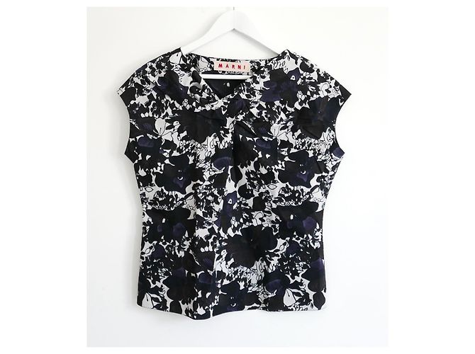 Marni Top in Cotone Stampa Floreale Primavera 2006 Nero Bianco - vista 2