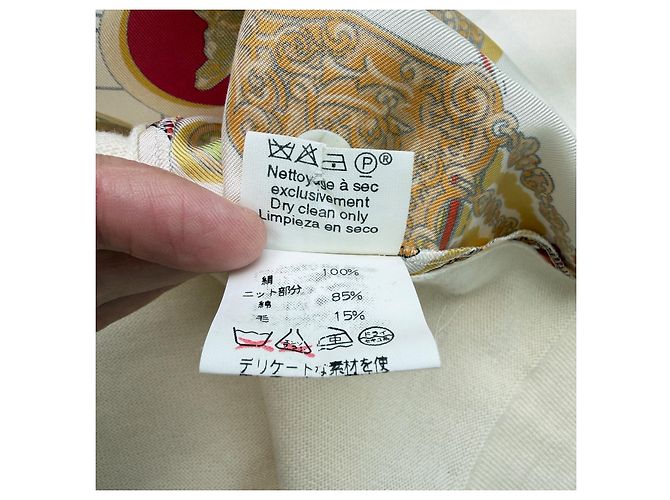 Hermès Suéter polo de seda y cachemira "Petite Main", Talla M Blanco Multicolor Beige - vista 10