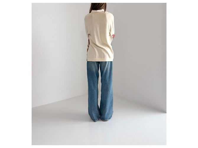 Hermès Suéter polo de seda y cachemira "Petite Main", Talla M Blanco Multicolor Beige - vista 11