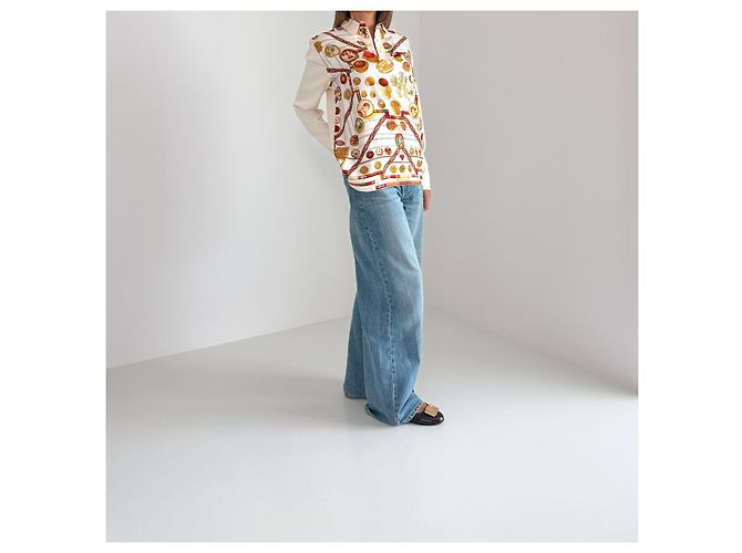 Hermès Suéter polo de seda y cachemira "Petite Main", Talla M Blanco Multicolor Beige - vista 2