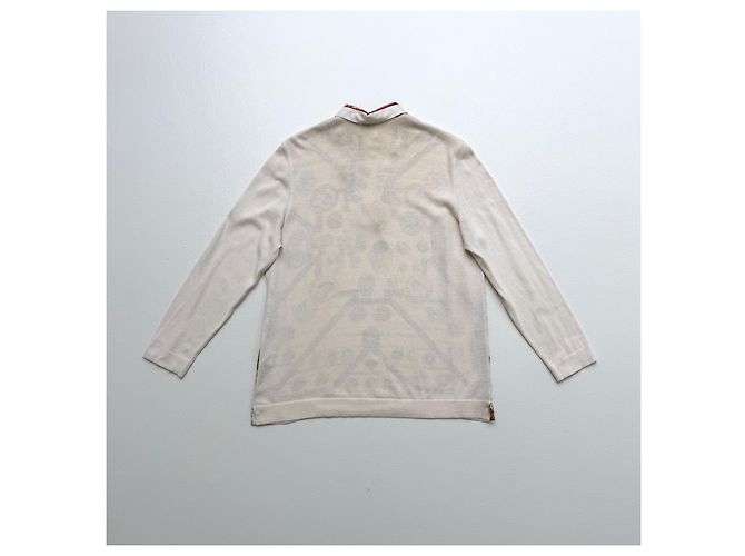 Hermès Suéter polo de seda y cachemira "Petite Main", Talla M Blanco Multicolor Beige - vista 4