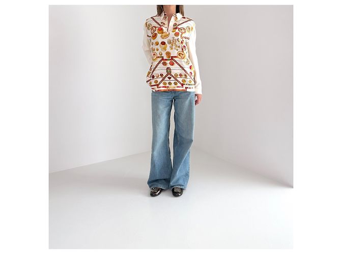 Hermès Suéter polo de seda y cachemira "Petite Main", Talla M Blanco Multicolor Beige - vista 5