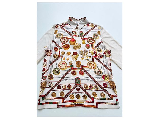 Hermès Suéter polo de seda y cachemira "Petite Main", Talla M Blanco Multicolor Beige - vista 6