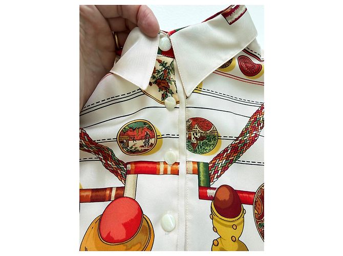 Hermès Suéter polo de seda y cachemira "Petite Main", Talla M Blanco Multicolor Beige - vista 7