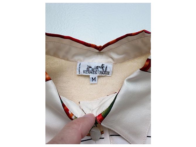 Hermès Suéter polo de seda y cachemira "Petite Main", Talla M Blanco Multicolor Beige - vista 8