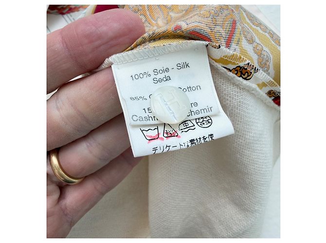 Hermès Suéter polo de seda y cachemira "Petite Main", Talla M Blanco Multicolor Beige - vista 9