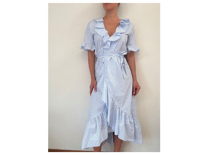 Autre Marque iBlues Gestreiftes Wickelkleid Weiß Blau - Ansicht 3
