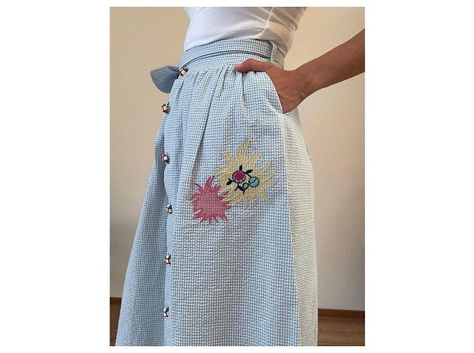 Falda Midi Twisty Parallel Universe Blanco Azul claro - vista 5