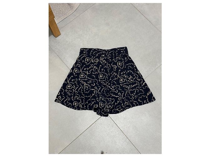 Falda culotte Chanel de seda estampada Negro Beige - vista 7