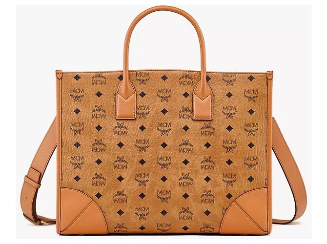 MCM Borsa Shopper Visetos con Pochette Marrone Cognac - vista 2