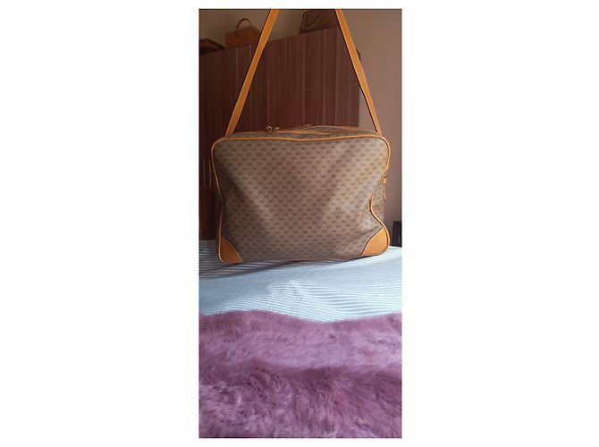 Borsa da viaggio Gucci GG Supreme Monogram marrone e pelle - vista 2