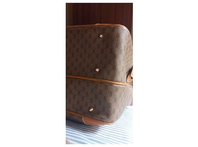 Borsa da viaggio Gucci GG Supreme Monogram marrone e pelle - vista 3