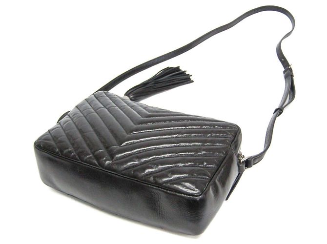 Borsa a tracolla in pelle Saint Laurent Lou V-stitch Nero - vista 2