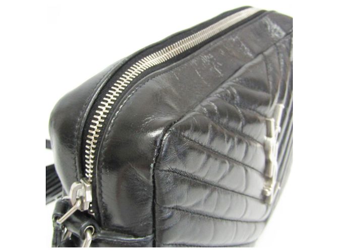 Borsa a tracolla in pelle Saint Laurent Lou V-stitch Nero - vista 8
