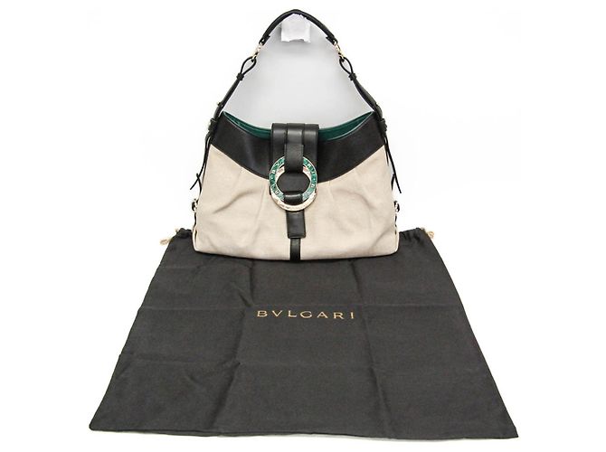 Bulgari Borsa Bvlgari Chandra in pelle e tela Nero Beige - vista 2