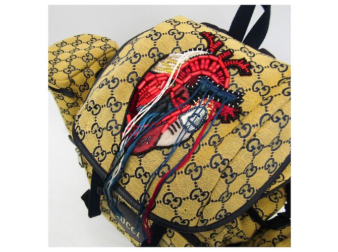 Zaino Gucci GG Canvas Heart Patch Giallo Blu navy - vista 14