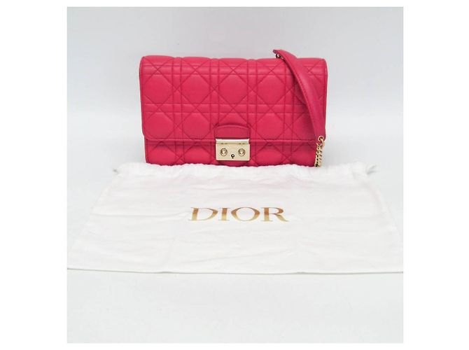 Christian Dior Cannage/Lady Dior Lambskin Chain/Shoulder Wallet Rosa - vista 2