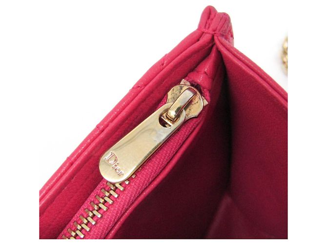 Christian Dior Cannage/Lady Dior Lambskin Chain/Shoulder Wallet Rosa - vista 9