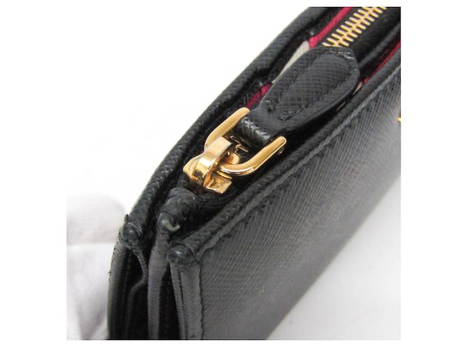 Cartera media de cuero Prada Saffiano Triangle 1ML009 para mujer Negro - vista 11
