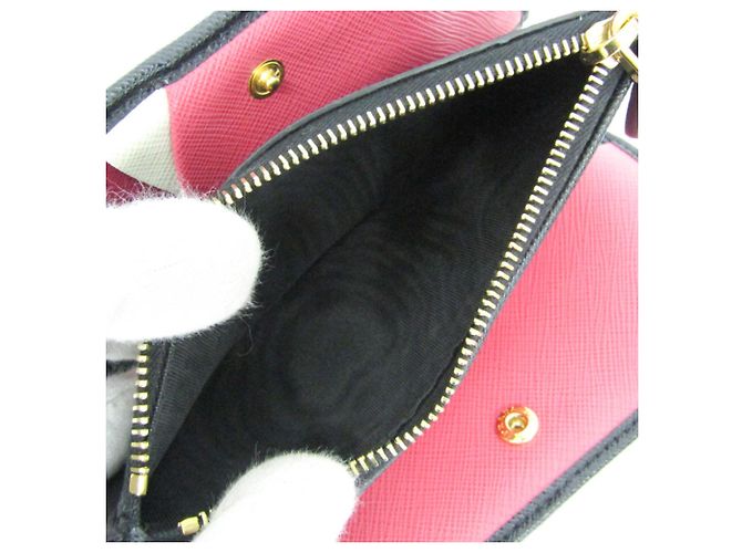 Cartera media de cuero Prada Saffiano Triangle 1ML009 para mujer Negro - vista 6