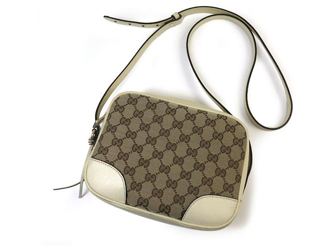 Borsa a Spalla Gucci GG Canvas Camera 449413 Beige Crudo - vista 10
