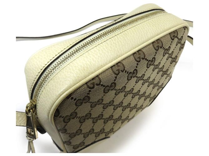 Borsa a Spalla Gucci GG Canvas Camera 449413 Beige Crudo - vista 4